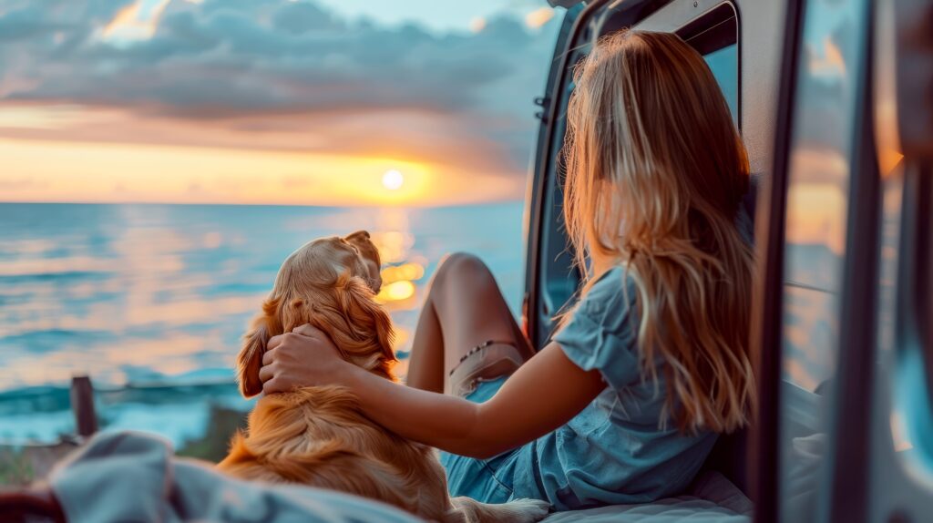 Woman with Dog in Campervan